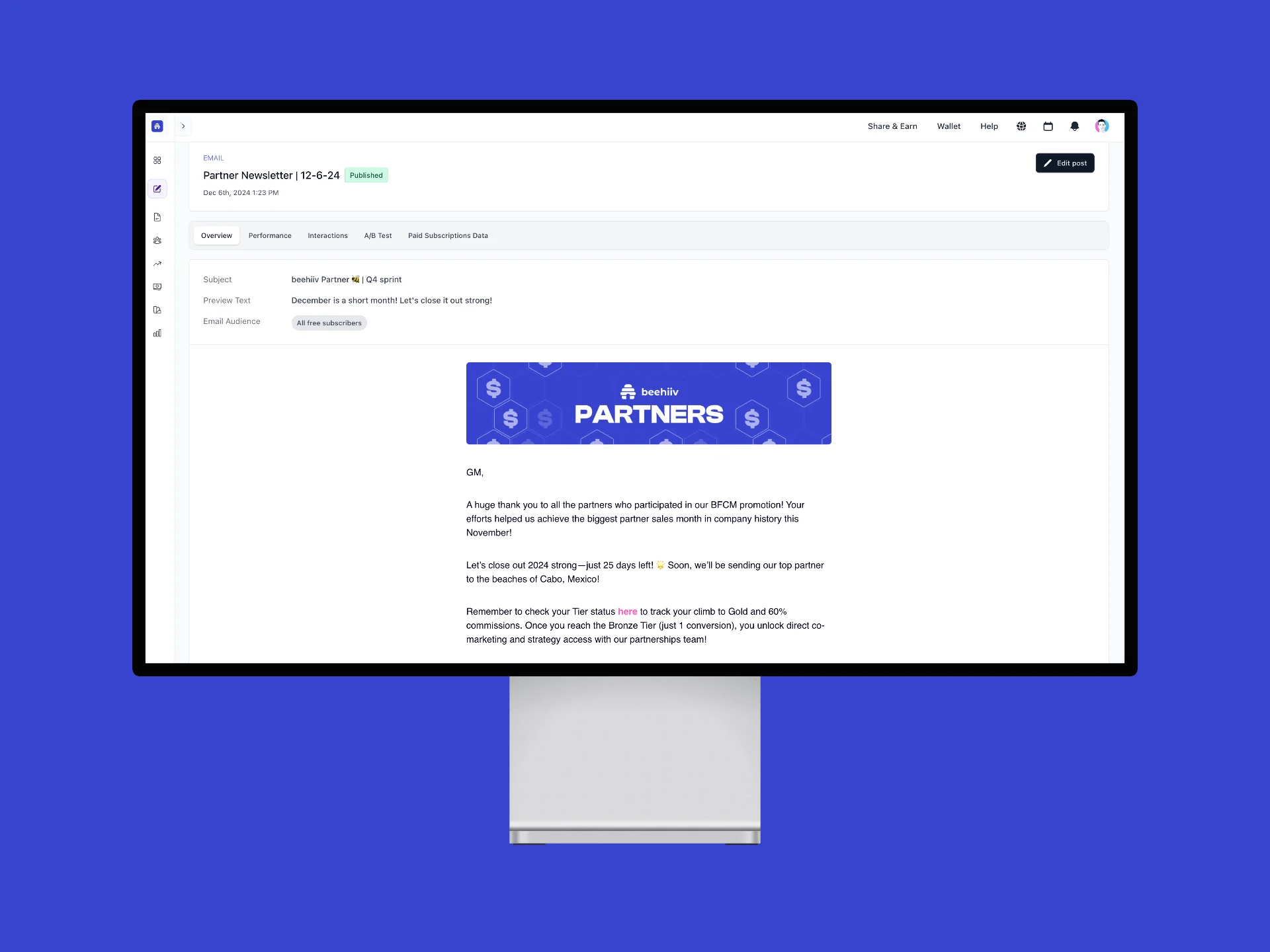 Beehiiv newsletter editor interface